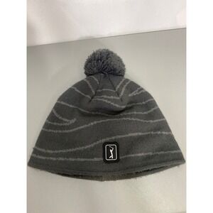 PGA Tour Golf Beanie Hat Pom Pom Knit Stripes Gray OS